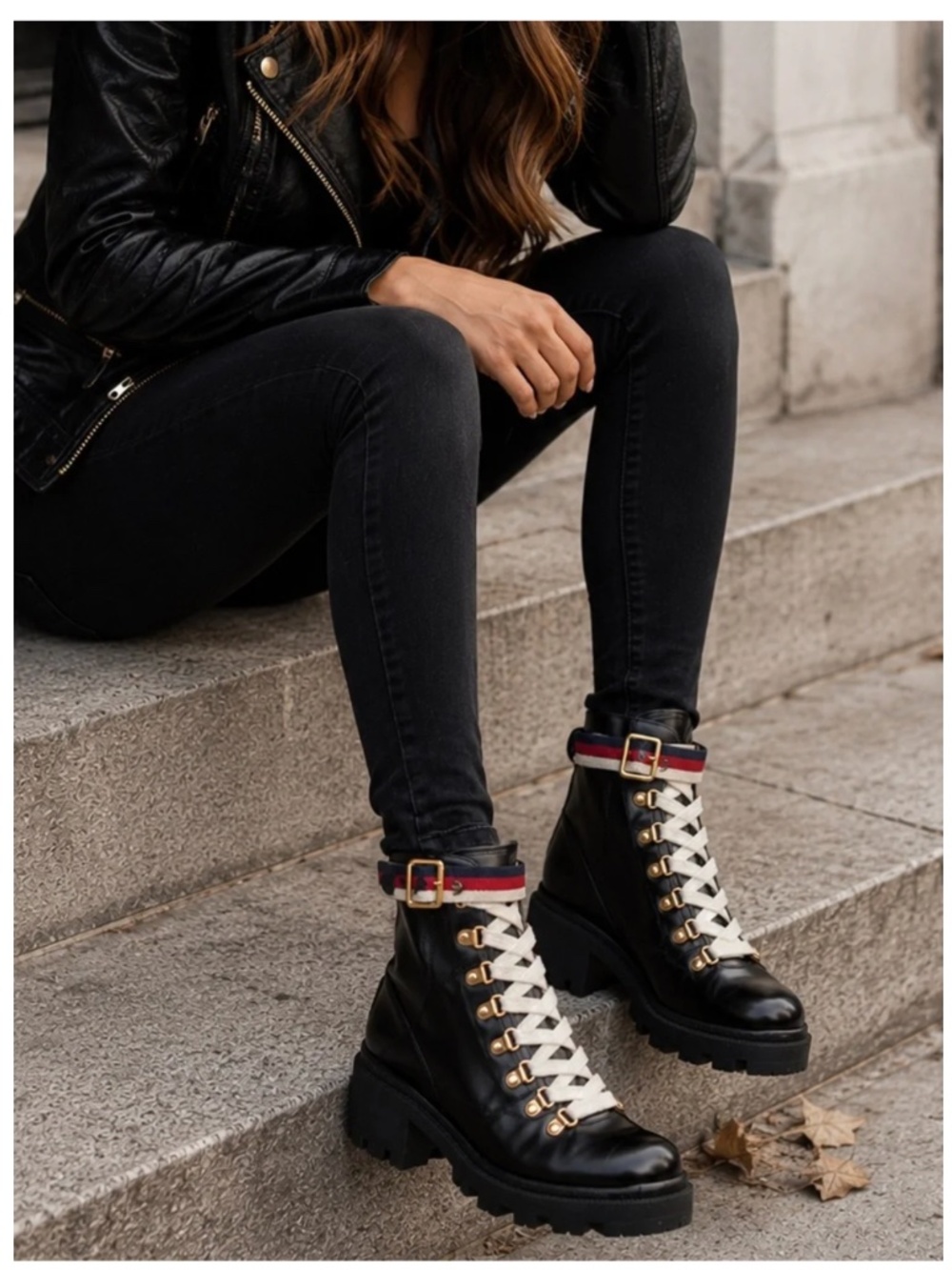 Gucci 481156 Black Leather Ankle Boot With Sylvie Web 6 36 Authentic NEW IN BOX